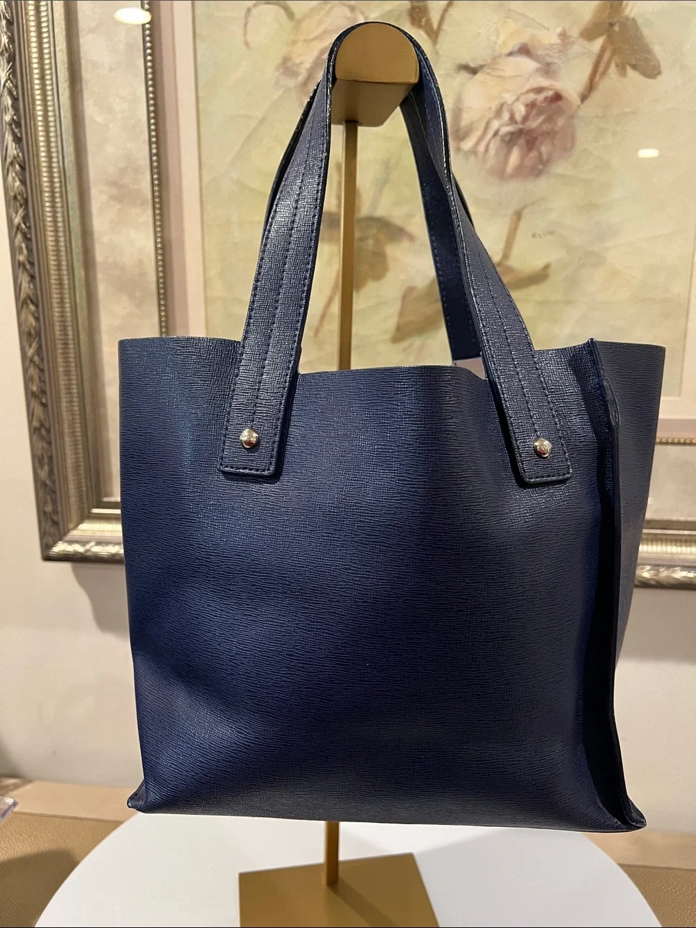 Furla Navy Structured Leather Satchel Tote - edge coat wear - Picture 1 of 14